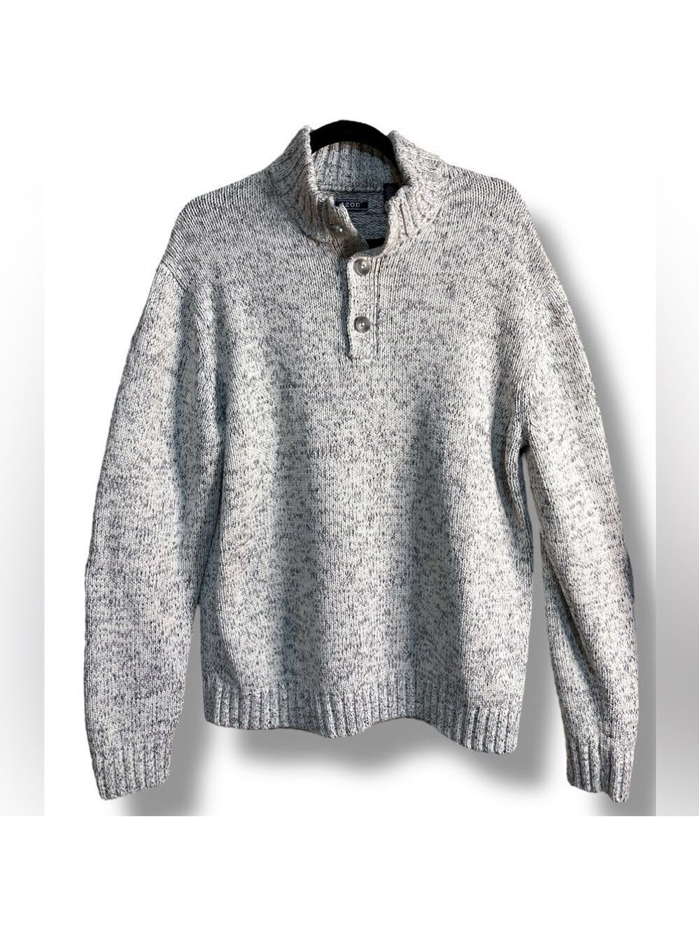 IZOD Mens Large White & Black Marble Henley Pullover Sweater Men’s Size XL